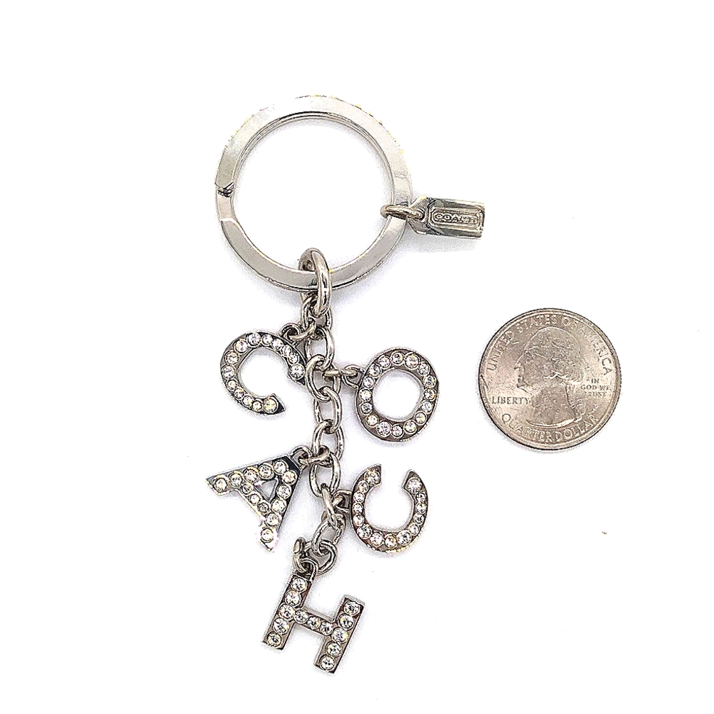 Vintage COACH Swarovski Crystals Silver Purse Charm Multi Keychain Fob - Picture 6 of 8